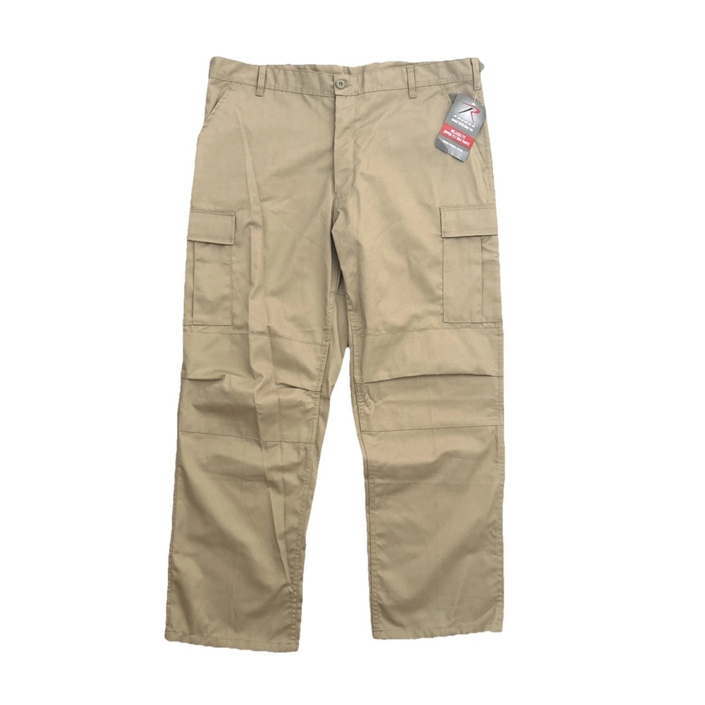 Rothco Men XL Tactical BDU Pants Khaki Workwear Cargo‎ Pockets Adjustable Waist
